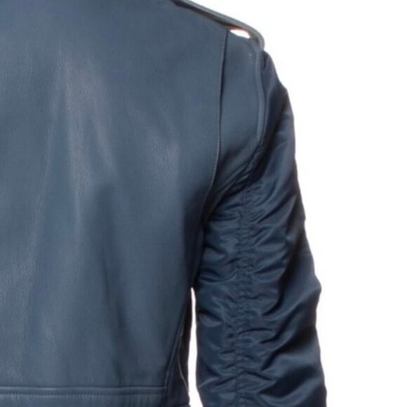 Sandro Blue Leather Jacket | Size 2 - Picture 6 of 15